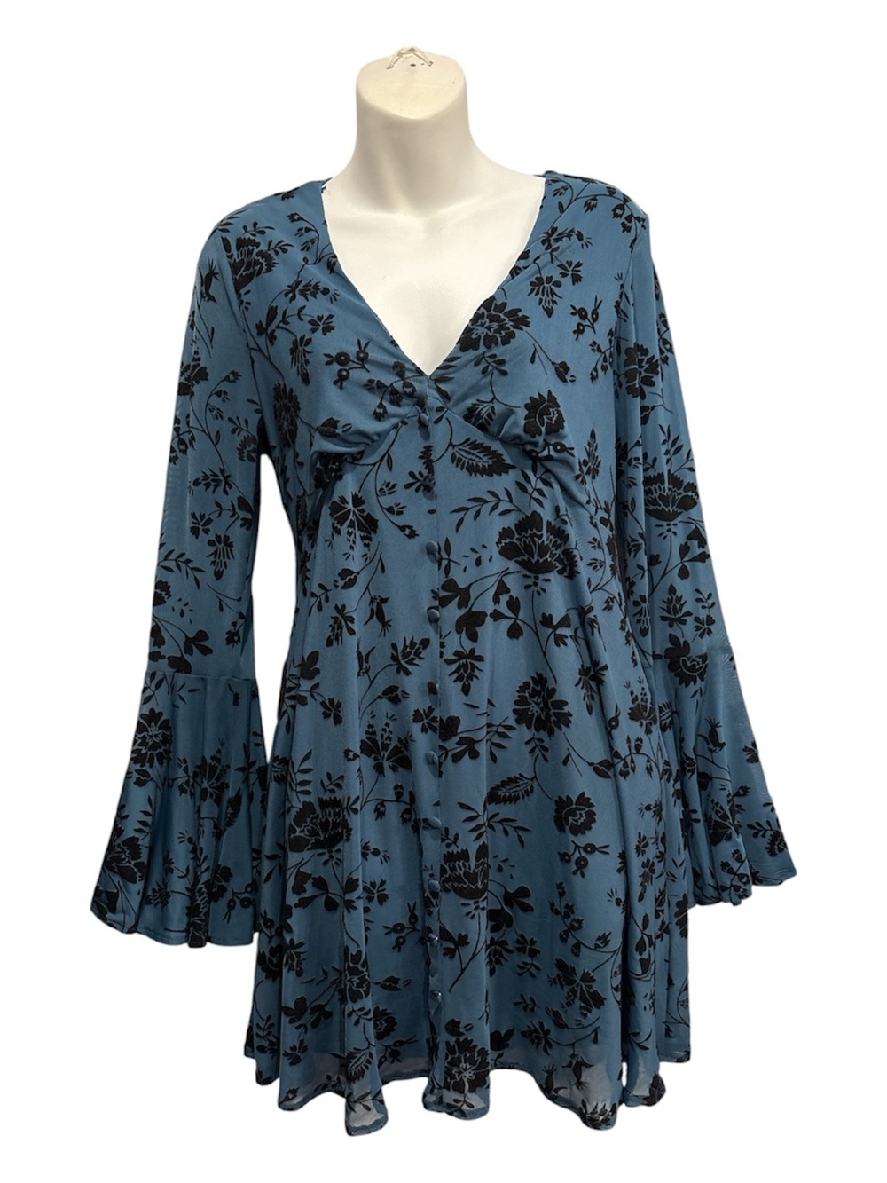 Mi Ami Francesca Collection teal with velvet Floral design Midi Dress size XS